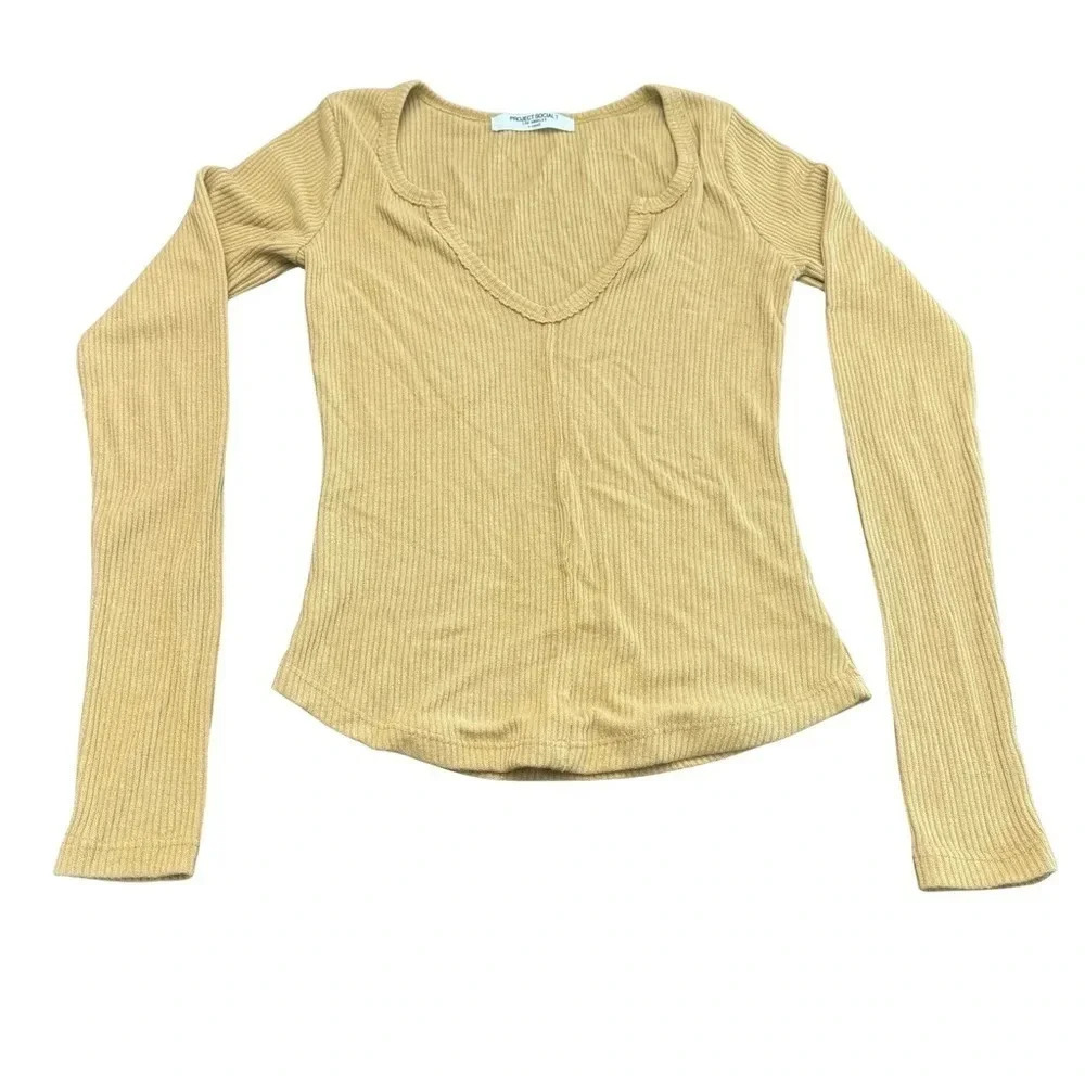 EUC PROJECT SOCIAL T VOYAGER NOTCH NECK RIB LONG SLEEVE. Color mustard, sz XS.